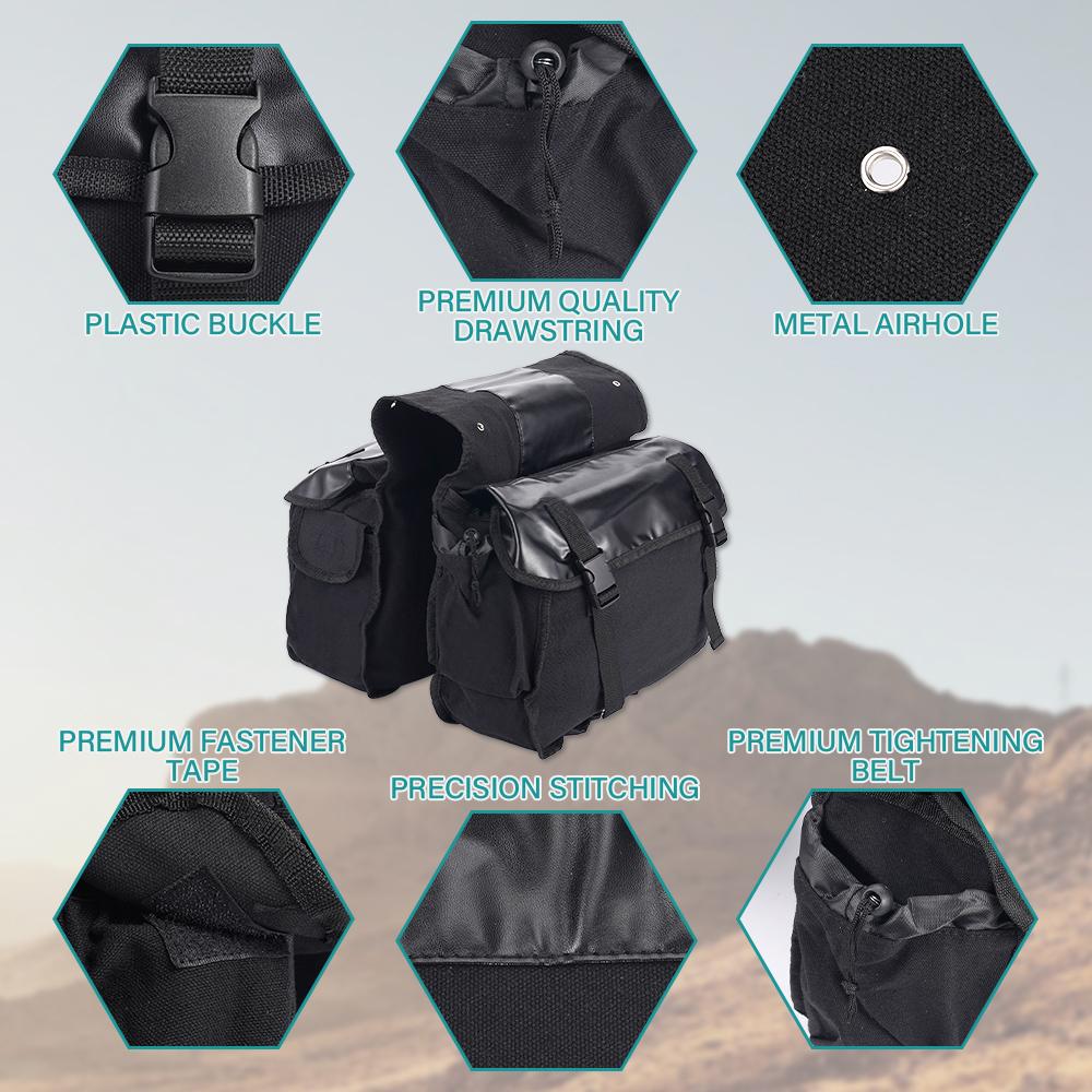 Black Canvas Hanging Bag Motorcycle Double-Sided Hanging Bag with Expandable Capacity, Pressure-Resistant and Tension-Resistant