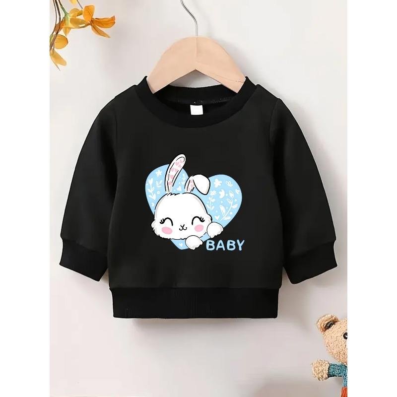 Cute Rabbit Print Sweatshirt for Baby Girls, Lightweight And Round-Necked, Designed for Ages 0-3