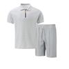 Men's Summer Waffle Knit Zipper Lapel Shorts & T-Shirt Set