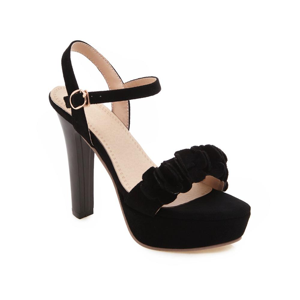 Fashion 2025 New Spring Summer Women Ankle Strap Buckle Platform Sandals Ladies Shoes High Heels Flock Fashion Sandalias Plus Size 32-43