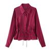 Damen Langarm Button-Down Hemd Slim Fit Einfarbige Bluse Mit Glänzendem Finish Büro Freizeitkleidung 2025 Winterkollektion