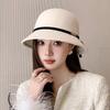 Autumn and Winter with Bow Wool Woolen Basin Hat Bucket Hat Women's French Hepburn Style Casual Versatile Retro Top Hat