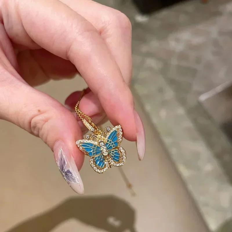 Butterfly series hollow out antique gold crafts enamel diamonds necklace exquisite palace style pendant collar chain jewelry