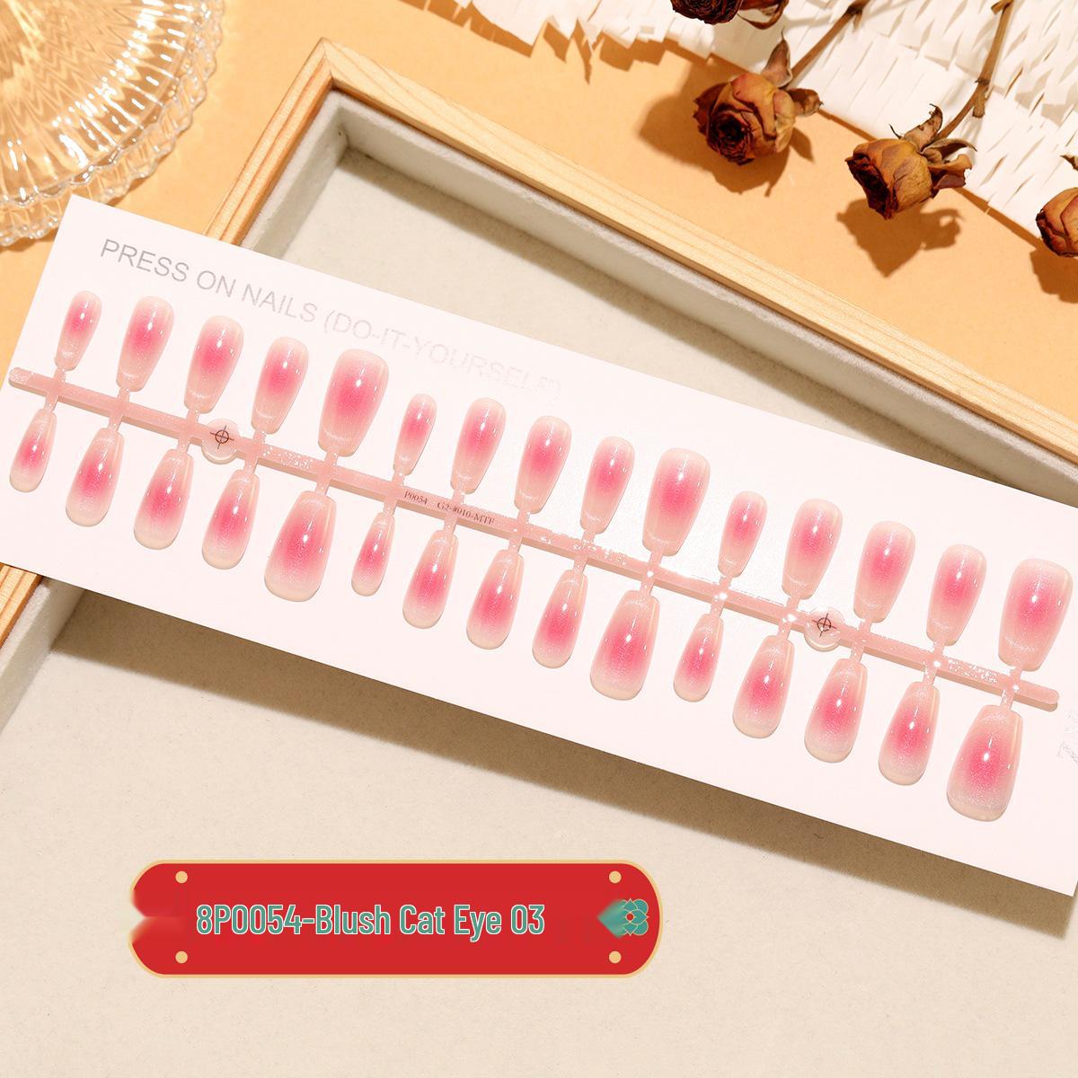 

P0052-54 Классический румянец Французский кошачий глаз Носимые короткие ногти, Набор из 30 штук Все размеры