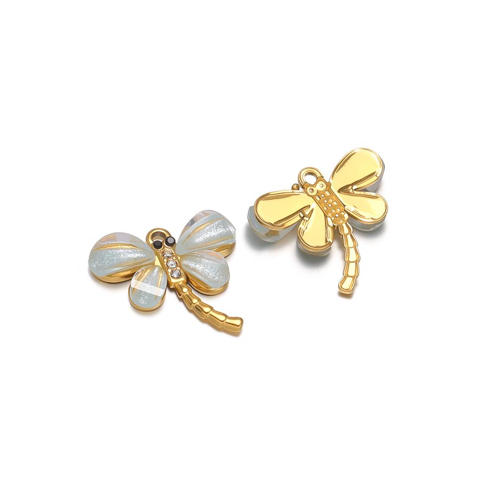 3pcs Stainless Steel Zircon Shell Dragonfly Charms for Children Necklace Pendant DIY Women Jewelry Earrings Making Kids Bracelet