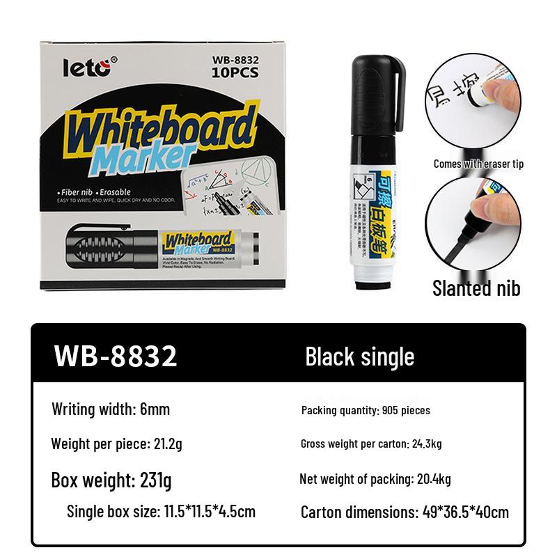 Erasable Water-Based Whiteboard Marker - No Marks, Easy to Erase, Thick Colored Drawing Pen for Teachers.