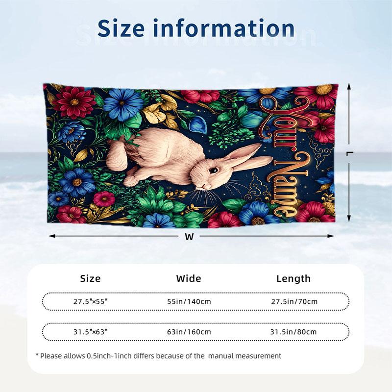 Easter Bunny Theme Beach Towel Personalized Custom Name & Text Soft Quick Dry Beach Towel for Swimming Travel