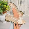 Sequin Cloth Block Heel Single Shoes Fashion Pointed Toe Shallow Mouth Bow Slip-on Soft Slip Low Heel Shoes