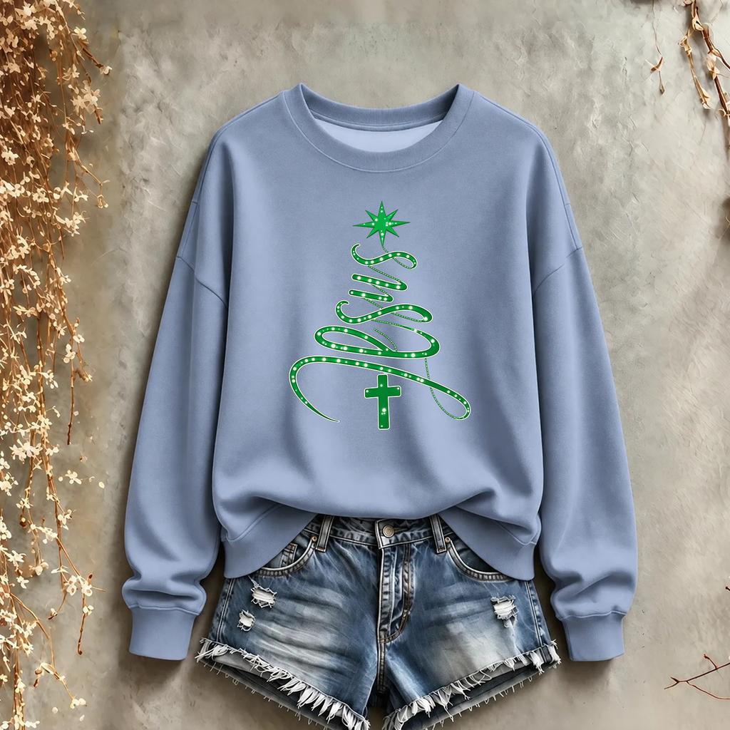 Women's Christmas Sweatshirt Long Sleeve Crewneck Pullover with Holiday Print
