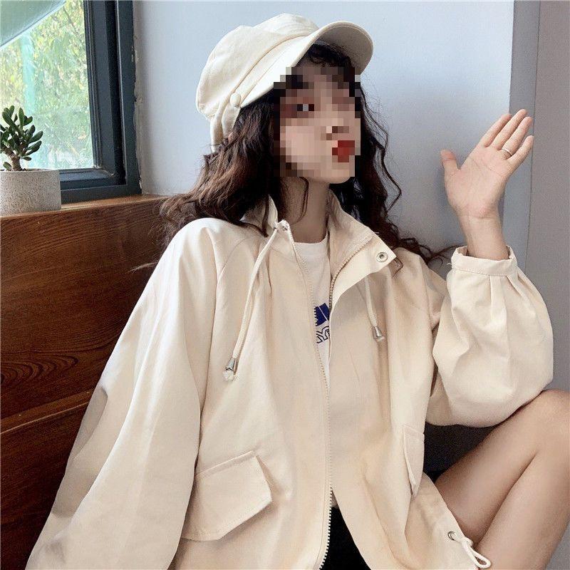 Autumn Winter Loose Fit Drawstring Jacket for Women - Korean College Style Casual Outerwear