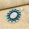 Rainbow Moonstone, Blue Topaz Gemstone Jewelry 925 Solid Sterling Silver Handmade Pendant