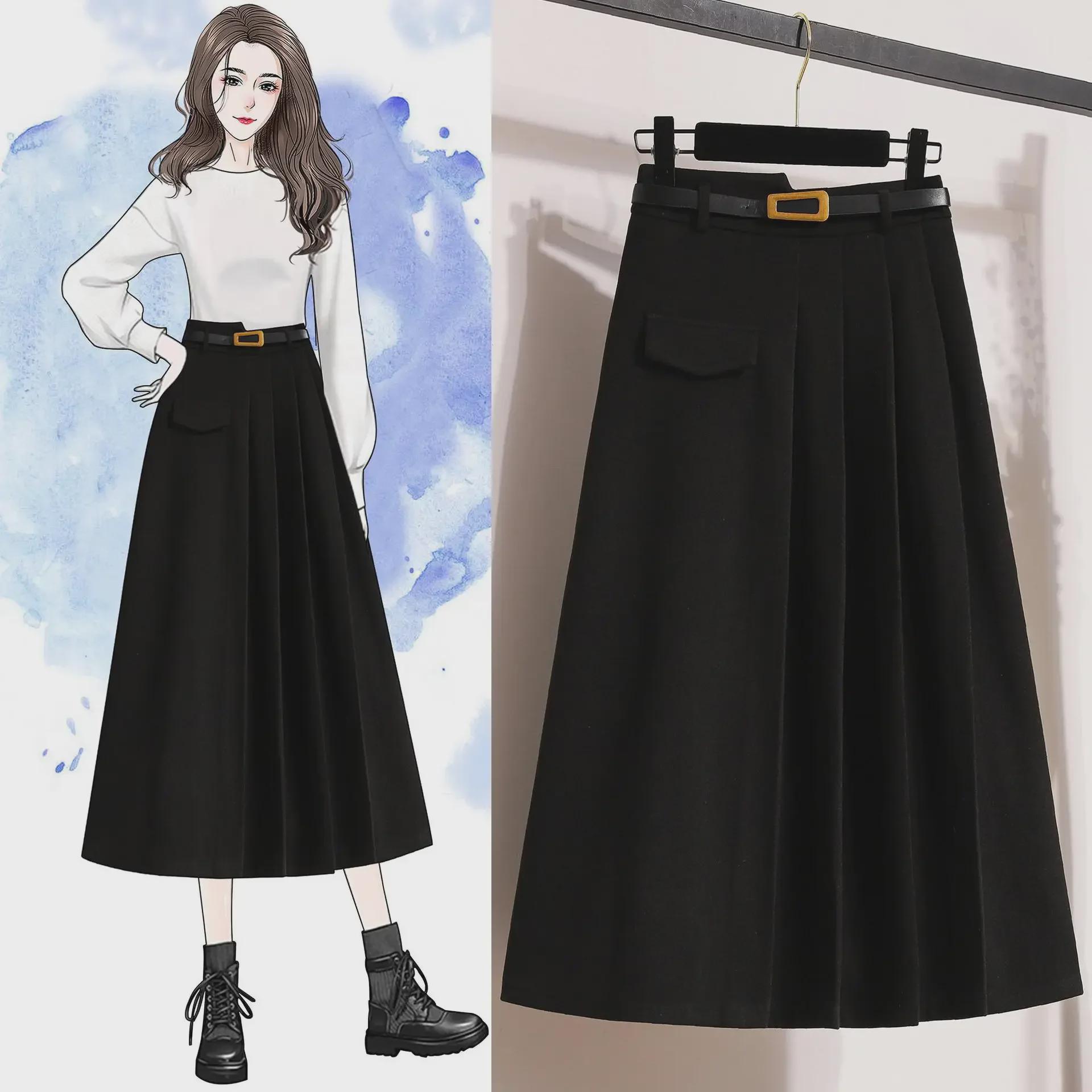 

Юбка плиссе из шерсти с высокой талией в стиле ретро 2023 размера плюс - Зимняя коллекция 4XL