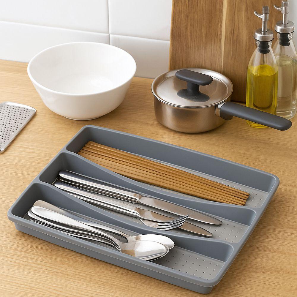 3 Compartments Utensil Organizer Tray Non-Slip Flatware Organizer  Kitchen Drawers