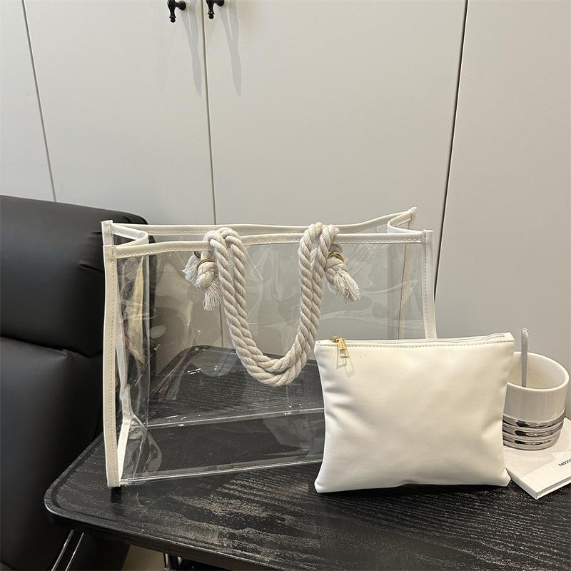

Summer new fashion personalized transparent bag beach bag tote bag casual large capacity portable shoulder bag women белый