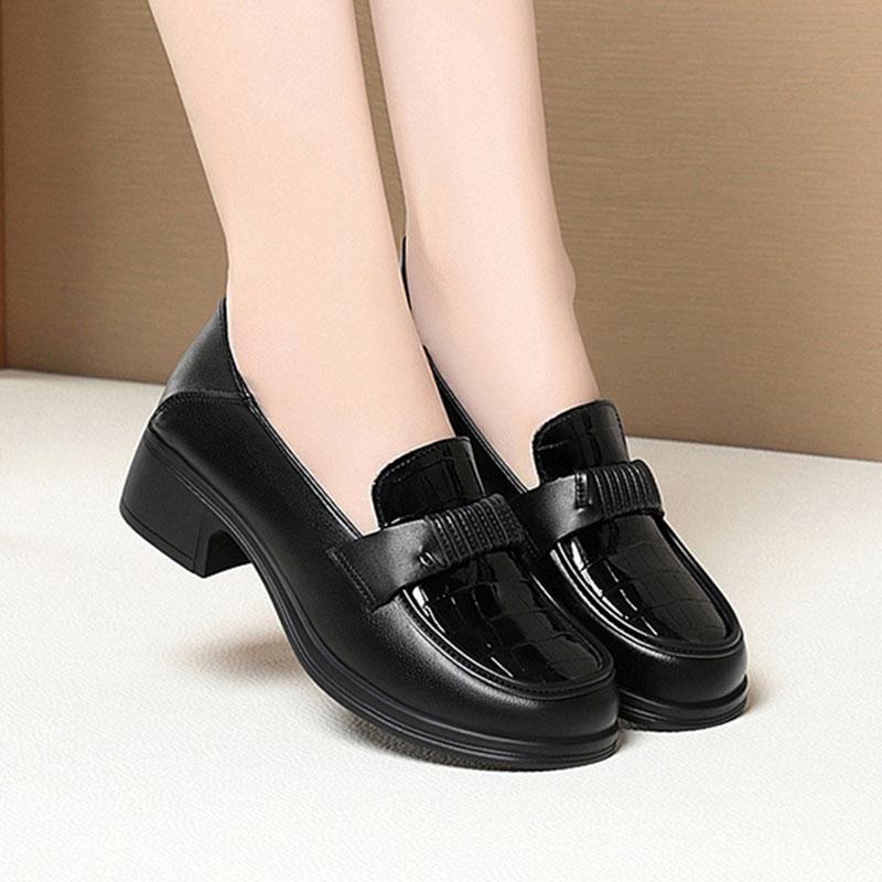 Pantofi de primăvară cu toc mic pentru mamă, pantofi simpli din piele moale, mocasini confortabili cu talpă moale, eleganți pentru vârsta mijlocie și înaintată