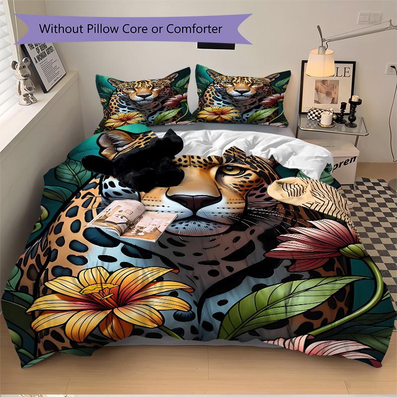 3pcs Leopard Print Duvet Cover Set -Includes 1 Duvet Cover and 2 Pillowcases, No Quilt Core, All-Season Home Decor  yy251111139