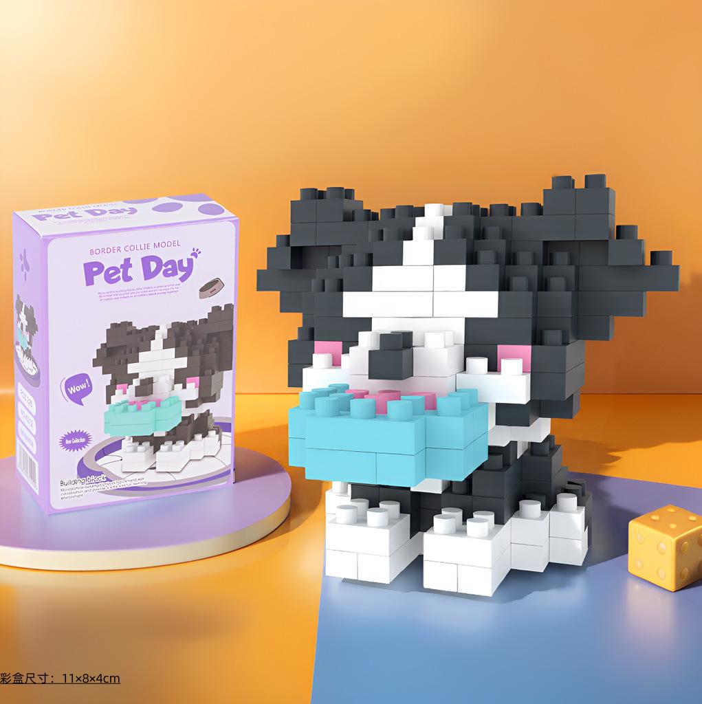 with box Pet cats building block cartoon cute doll puzzle assembly children's toy DIY table ornaments boys girls birthday gifts