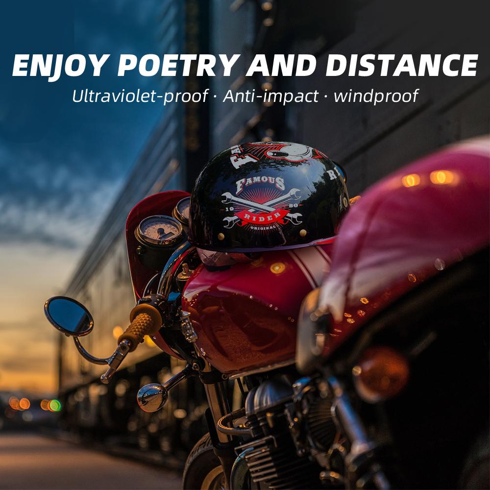 Motorcycle Retro Half Helmet with Blue Built-in Lenses Baseball Helmet For Harley Motorcycle Electric Scooter