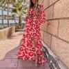 Women Elegant Printed Dress Women's Dress Pullover Elegant High Waist Fashion Print Chiffon Dress