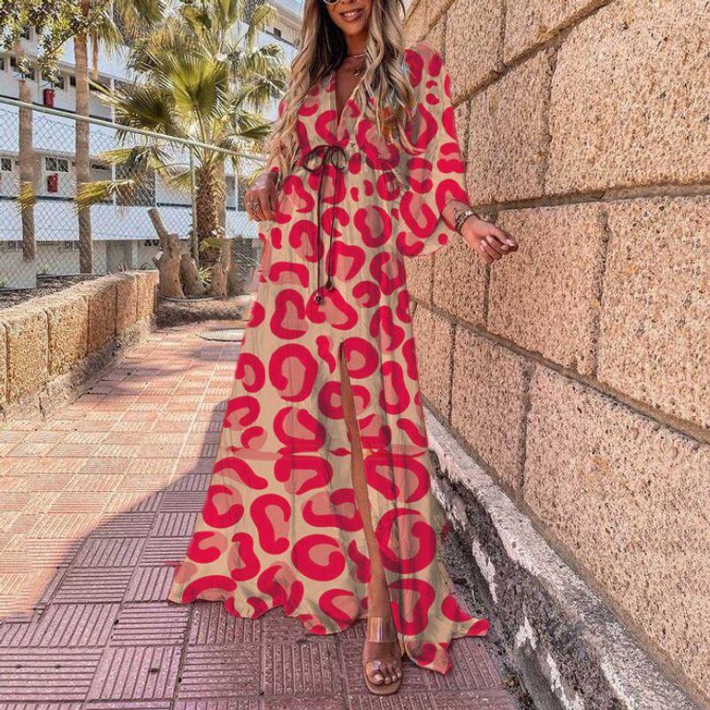 Women Elegant Printed Dress Women's Dress Pullover Elegant High Waist Fashion Print Chiffon Dress