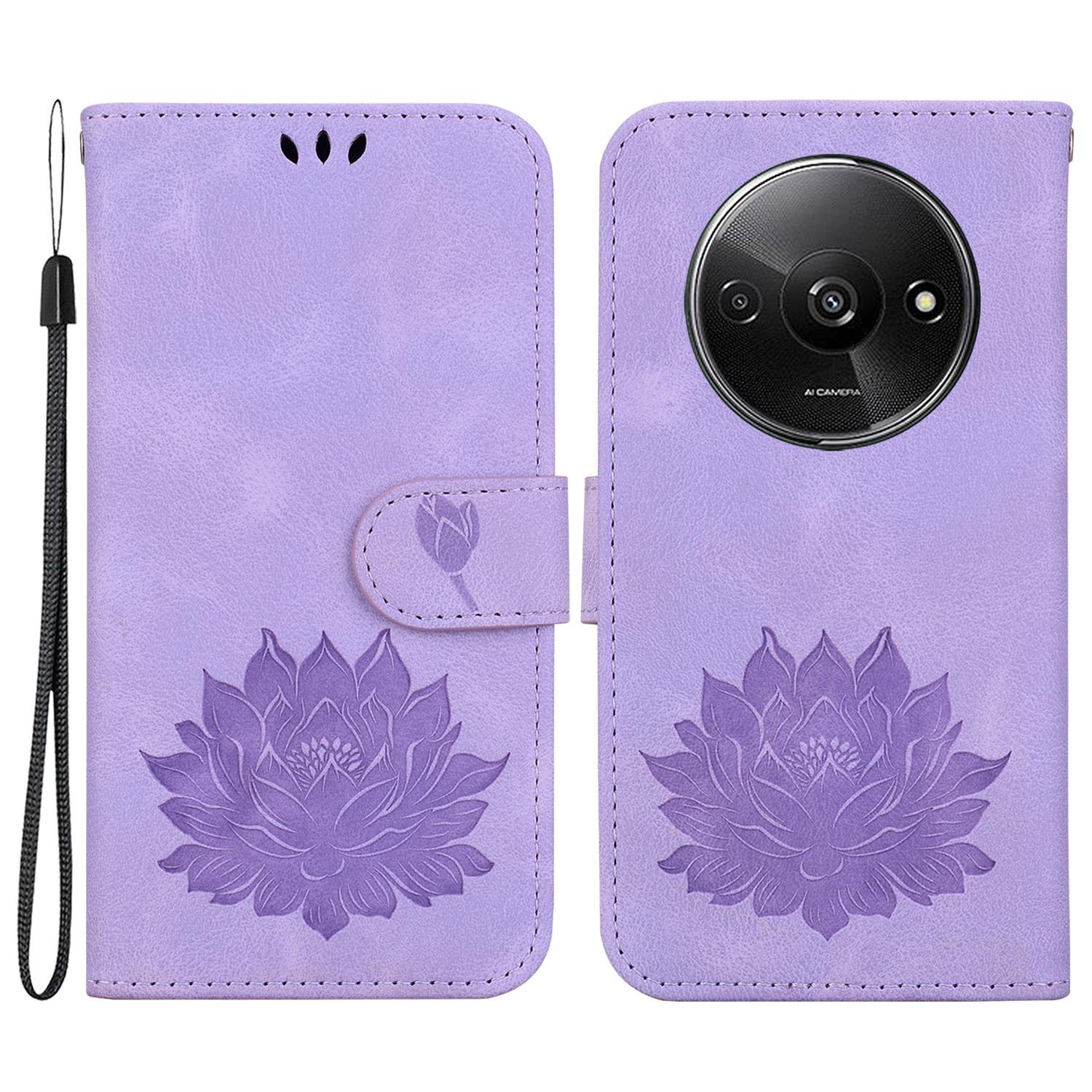 

For Xiaomi Redmi A3/Poco C61 4G Wallet Case Lotus Imprint Leather Phone Cover Purple