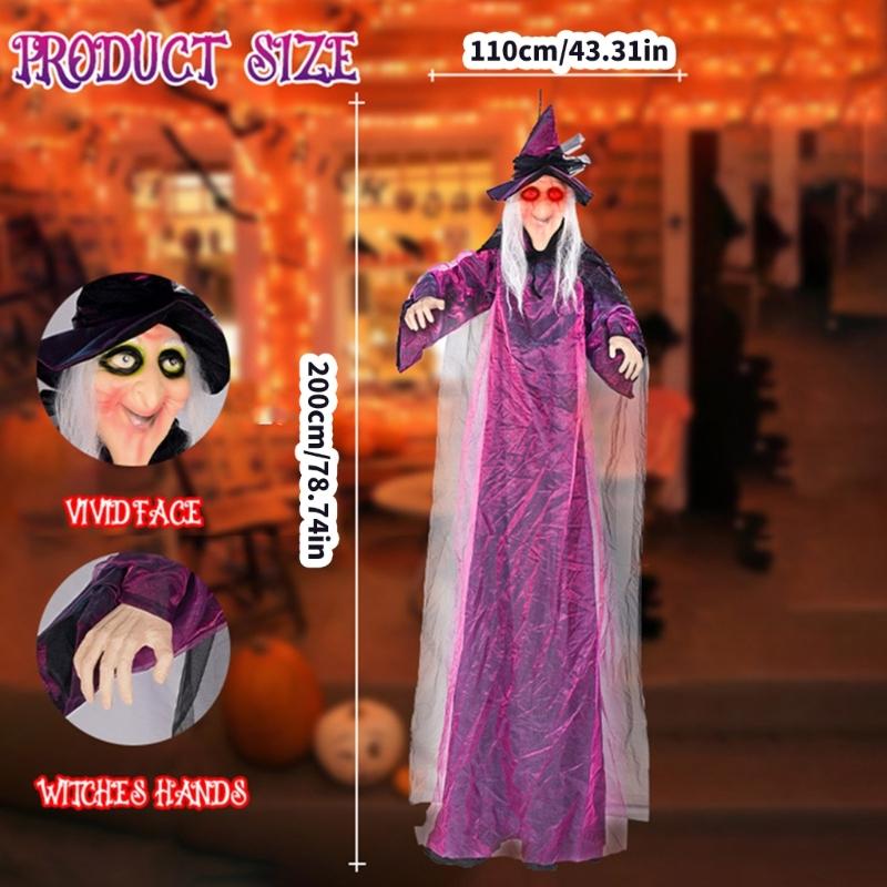 Sound Activated Halloween Witch Ornament with Illuminated Eyes Portable Hanging Decoration for Haunting Celebration