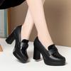 Spring and Autumn New Mother Shoes Thick Heel Waterproof Table Deep Mouth Single Shoes High Heels Thick Sole Heightening Women's Leather a Generation