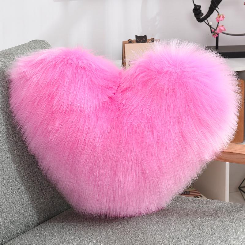 Heart-Shaped Plush Lumbar Pillow - Fluffy Faux Wool Backrest for Home, Sofa, or Office Chair