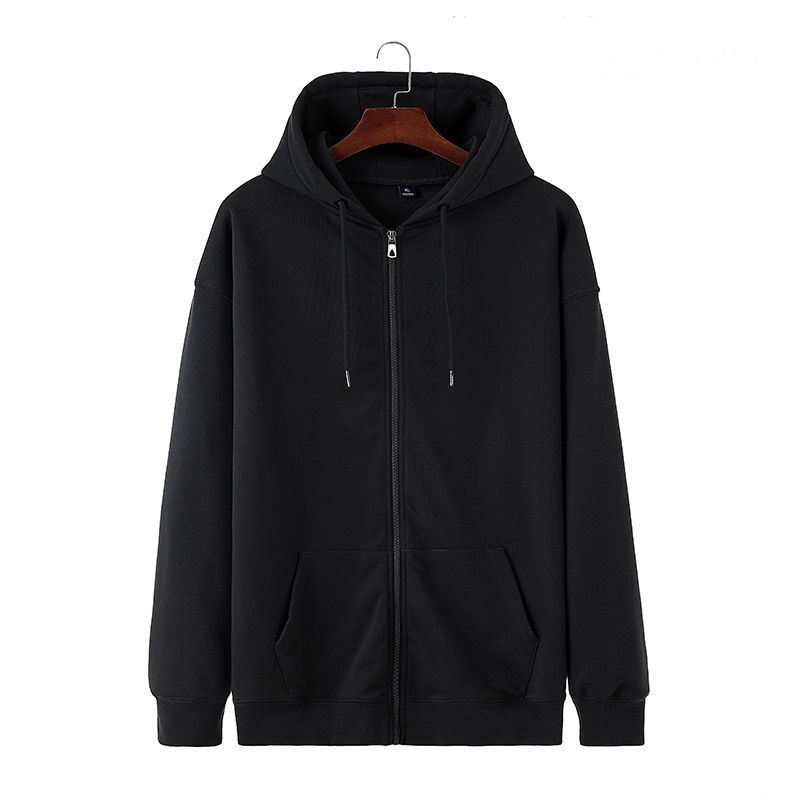 Burgundy Hooded Sweatshirt Spring and Autumn Men and Women Solid Color Zipper Cardigan Retro Top Men