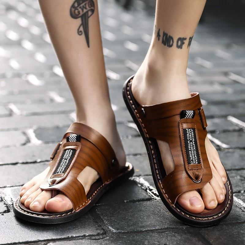 New Summer Outdoor Flip Flops Men Sandals Comfortable Casual Leather Men Breathable Beach Shoes Sandals Plus Size 38~48 D39