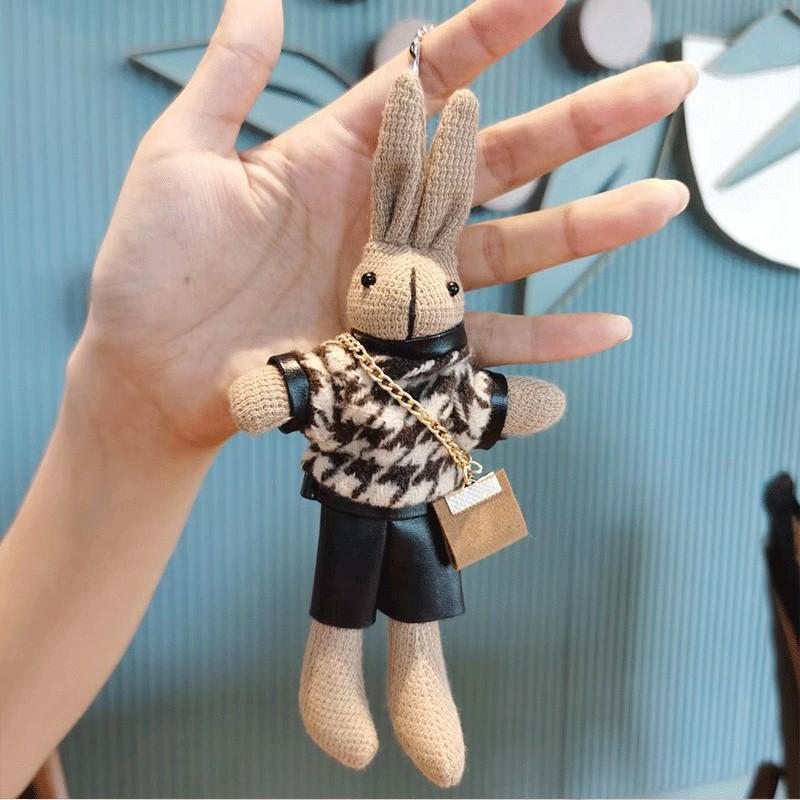 Adorable Houndstooth Bunny Plush Keychain Cute Stuffed Doll Fashion Toy