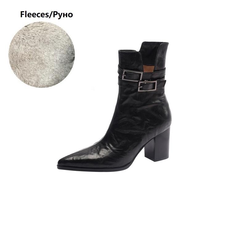 Fashion NEW Autumn Women Boots Pointed Toe Chunky Heel Boots Split Leather Shoes for Women Short Modern Boots Winter Belt Buckle Boots