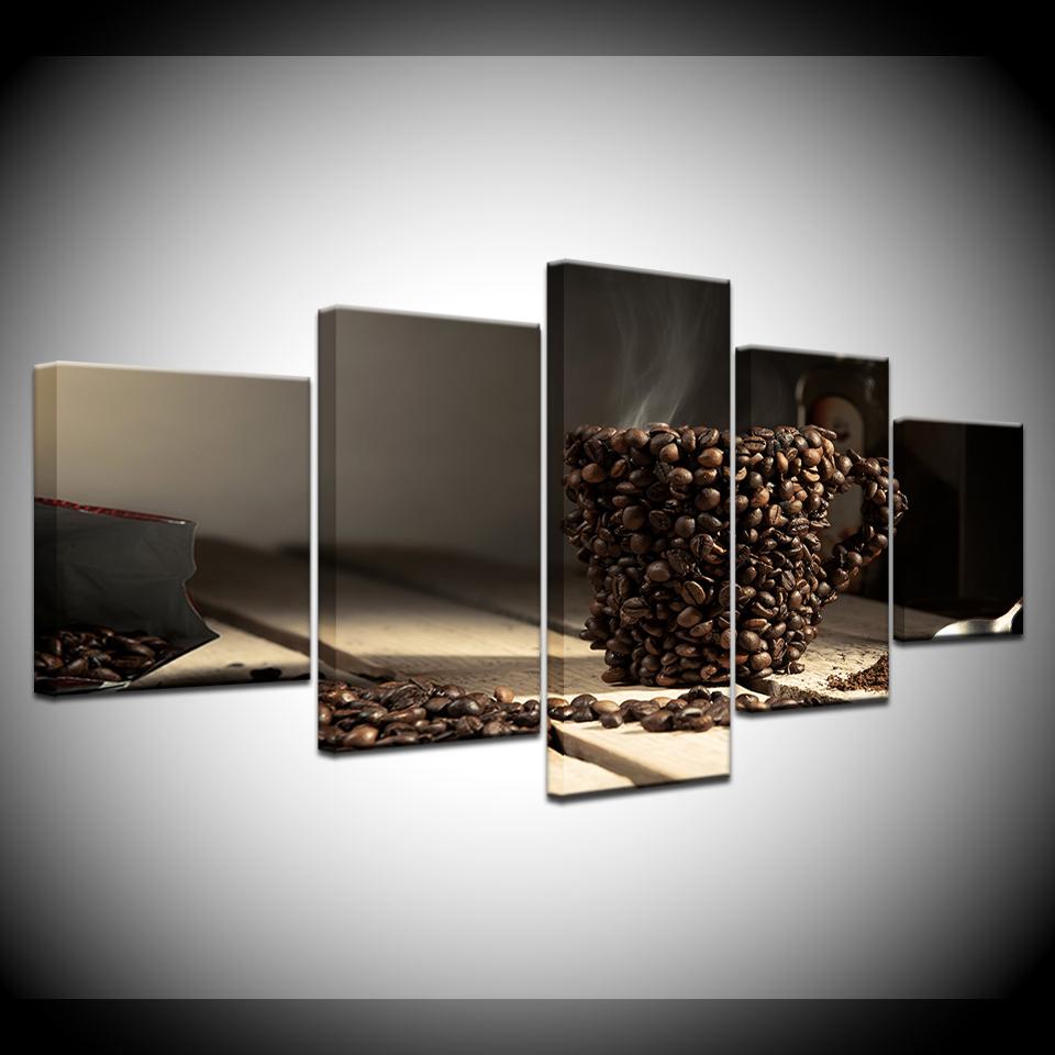 Canvas Painting A coffee bean cup 5 Pieces Wall Art Painting Modular Wallpapers Poster Print for living room Home Decor