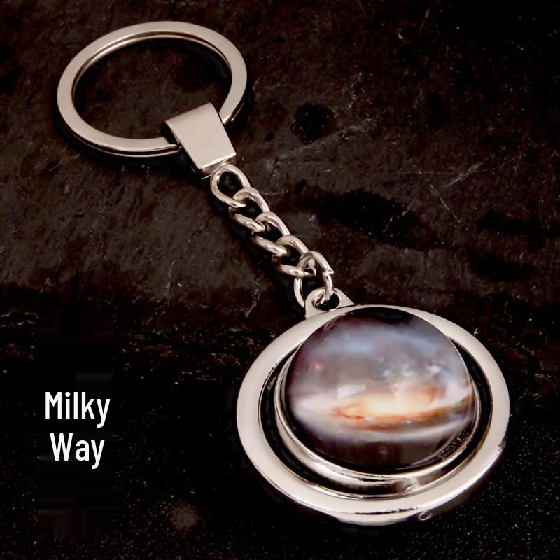 Rotating Saturn & Planets Crystal Keychain with Luminous Sun & Moon