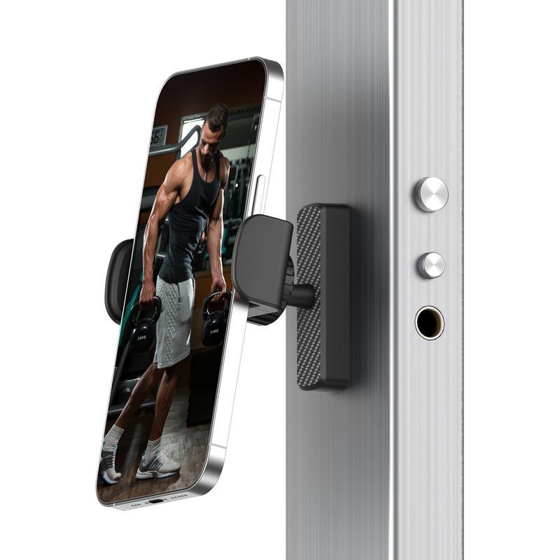 Магнитный держатель для телефона в спортзал: Регулировка на 360°, Сильный магнит, Запись тренировок, Совместимость с iPhone/Android, Идеальный подарок для фитнеса чёрный