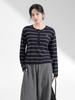 Women's Long Sleeve Merino Wool Striped Base Layer T-shirt, Autumn/Winter Outerwear or Innerwear, Cardigan Top.