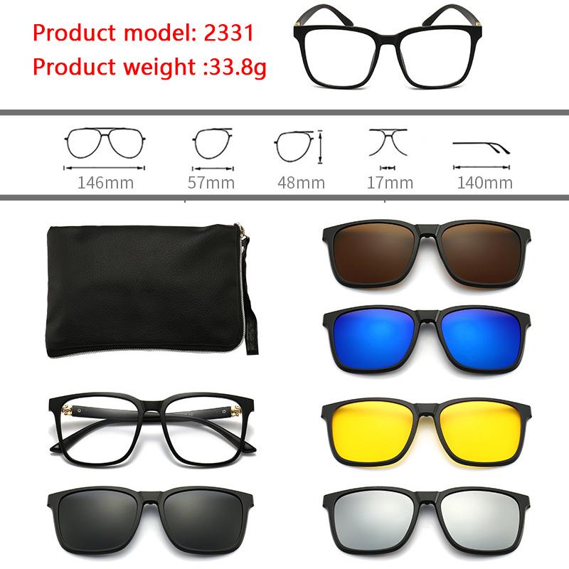 6 In 1 Polarized Sunglasses Men Women Magnetic Clip On Glasses  Optical Prescription Eyeglass Frames Magnet Clips