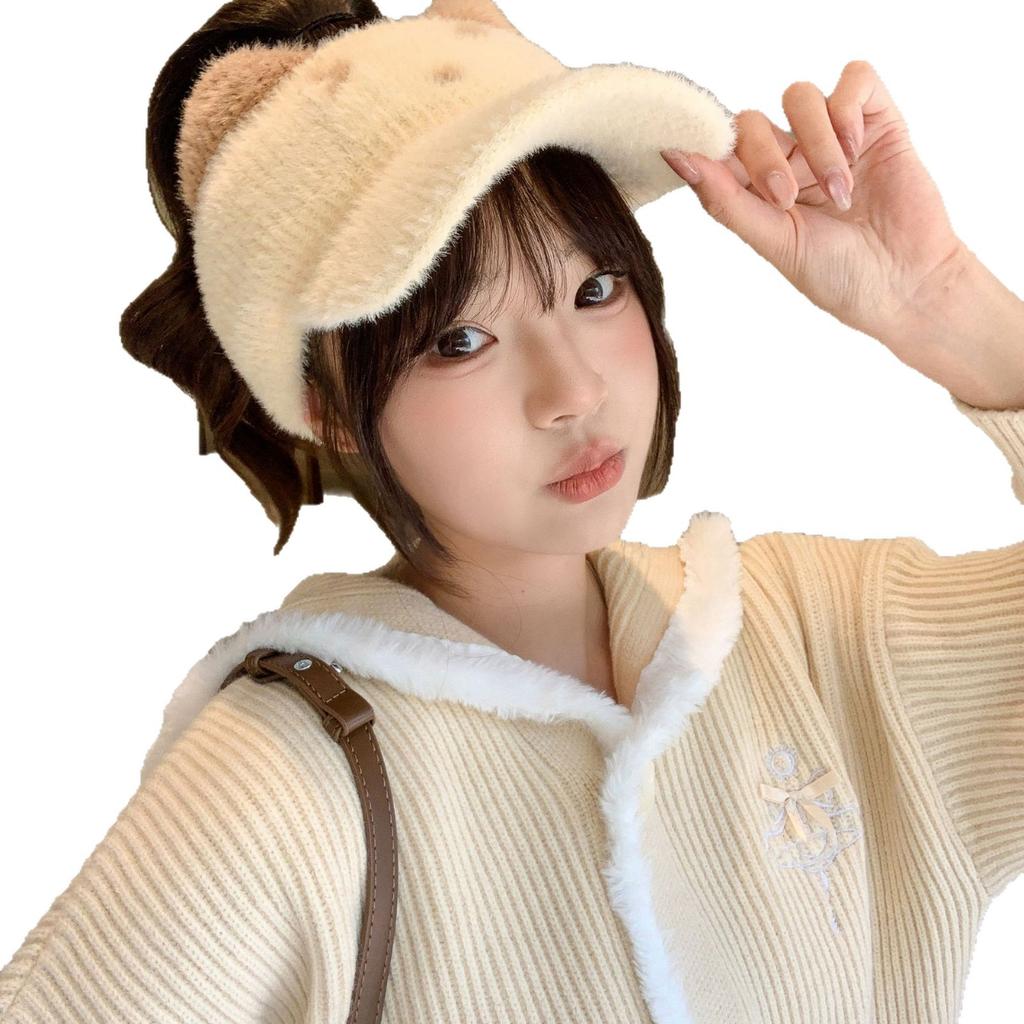New Style Cycling Ear Protection Plus Velvet Warm Knitted Woolen Hat Versatile Empty Top Peaked Cap for Women In Autumn and Winter