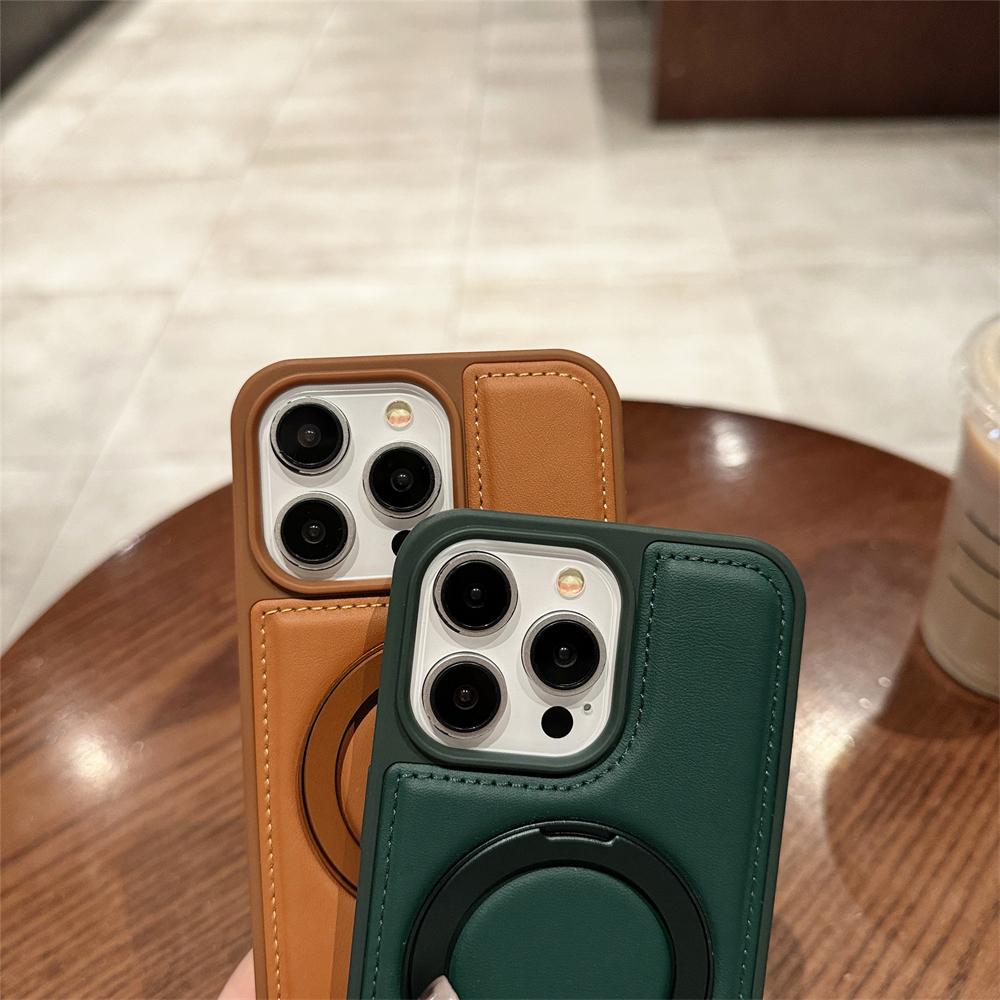Lussuoso PU Pelle per Custodia per Telefono con Ricarica Wireless Magsafe per IPhone 15 Pro Max 12 13 14 15 Plus con Anello Supporto Custodie Cover