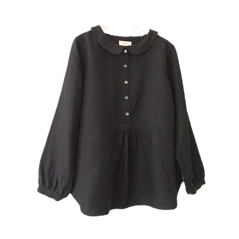 Plus Size Women's Solid Color Peter Pan Collar Lantern Sleeve Top