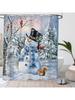 Winter Snowman And Cardinals Shower Curtain Christmas Wonderland Trees Holiday Bathroom Curtain For Decor Waterproof Fabric Sets