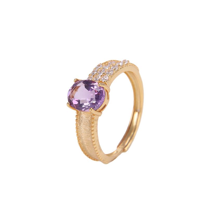 Brushed S925 Silver Ring Inlaid Natural Crystal Fashion Hand Jewelry
