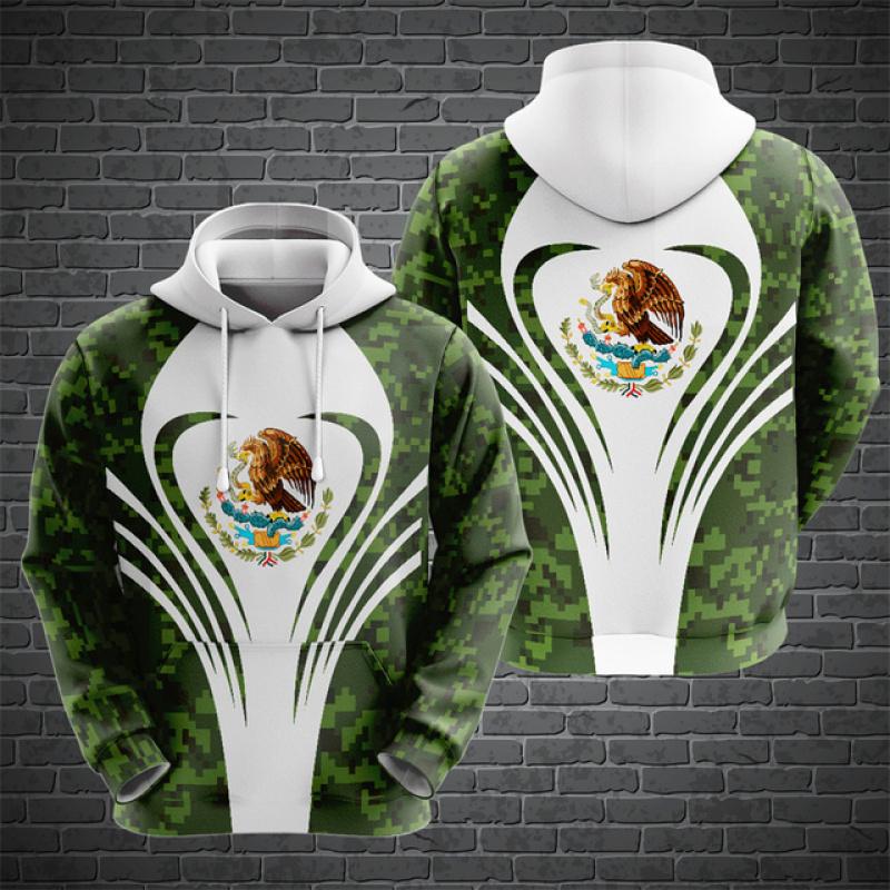 Mexiko-Flagge 3D-Druck Herren-Kapuzenpullover, Unisex-Kleidung, übergroß, mit Kapuze für Herren, Frühling, Herbst, Langarm-Pullover, lässiges Sweatshirt