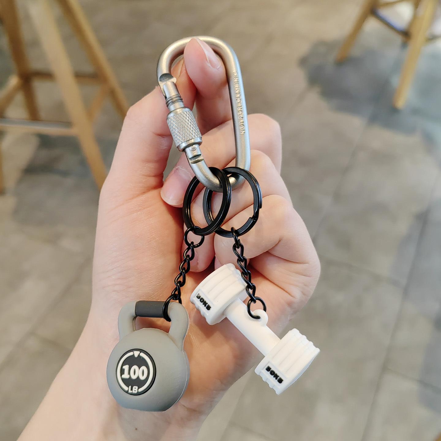 Creative Fitness Dumbbell & Kettlebell Keychain: Unisex Sporting Pendant for Backpack—Mini Ornament & Gift