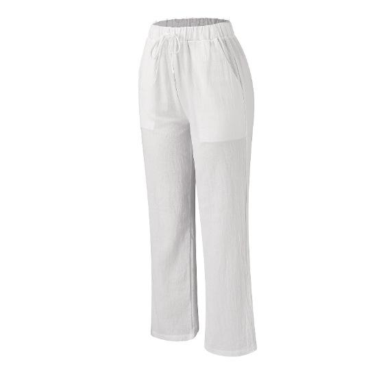 Spring and Summer Women's Pants Cotton Linen Solid Colour Tie Pockets Loose Casual Wide Leg Pants