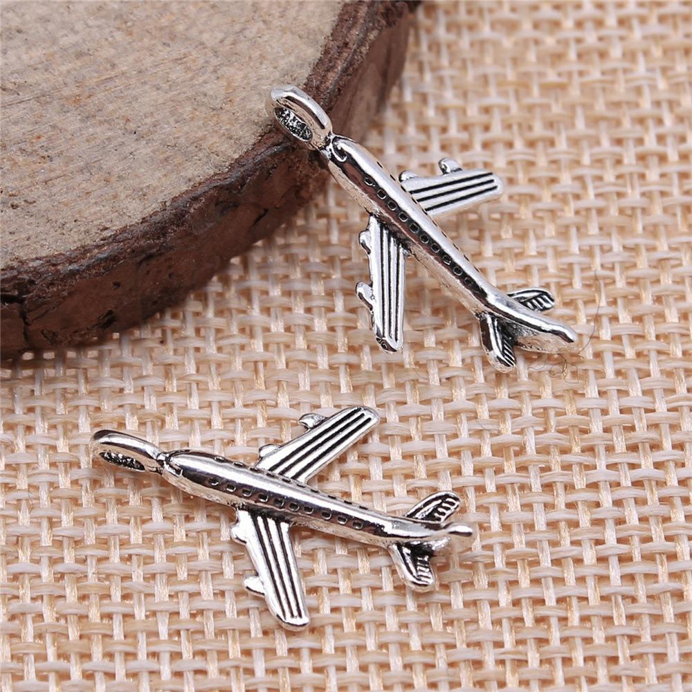 100pcs Plane Shape Aircraft Charm Pendant Alloy Tibetan Silver Tone Airplane Pendants Necklaces