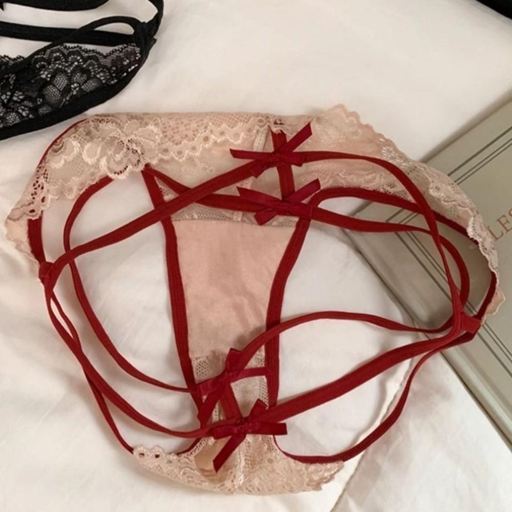 Mesh Lace Briefs Mid Waist Lace  Flower Panties Thin Belt Underwear for Women  Summer