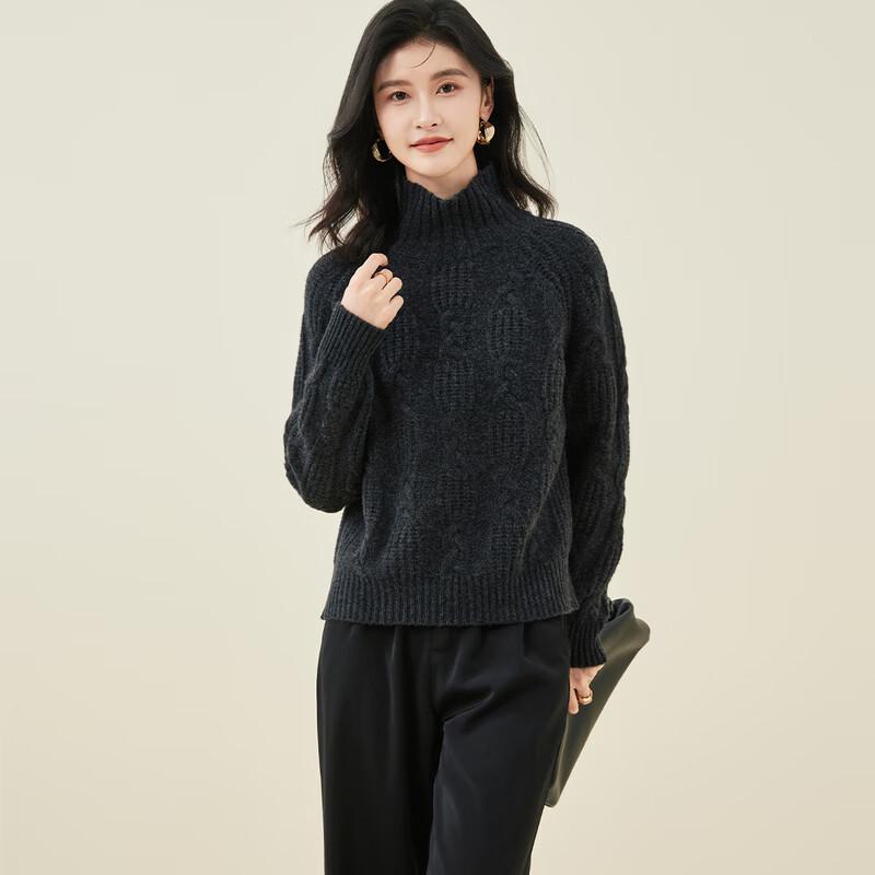 Women's 100% Merino Wool High-Neck Cable Knit Sweater