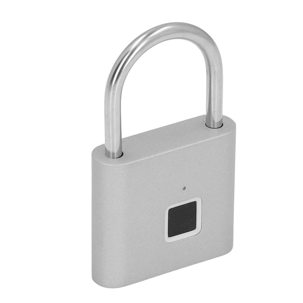 Fingerprint Padlock Rechargeable Rust Proof Smart Keyless Padlock with APP for Wardrobe Drawer Locker Gym Gate Silver