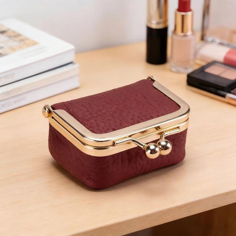 PU-Leder Kiss Lock Münzbörse Unifarbene Multifunktionale Mini Kleine Gegenstandstasche Schmucktasche Quadratisch Schlüssel Lippenstifte Ohrringe